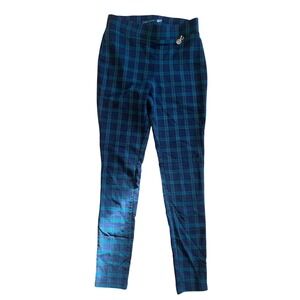 Tommy Hilfiger Women Plaid Skinny Pants Blue Green Stretch Leggings Size 2 Prep